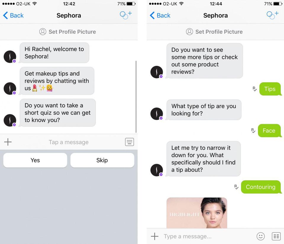 Sephora messaging bot Sephora messaging bot